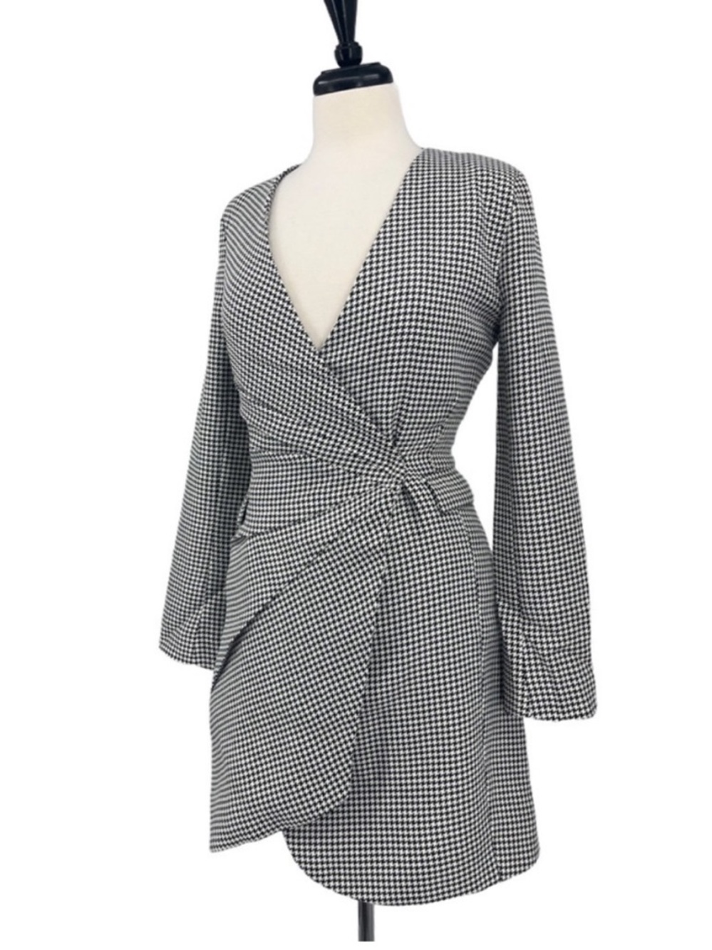 Jason Wu Draped Blazer Mini Dress Black & White Houndstooth
